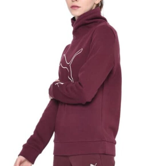 PUMA Asymmetrical Cowl Neck Fleece Sweatshirt Burgundy Maroon Red Logo Medium M - Picture 1 of 13